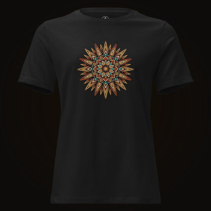 Black tee with the Desert Sun Mandala graphic