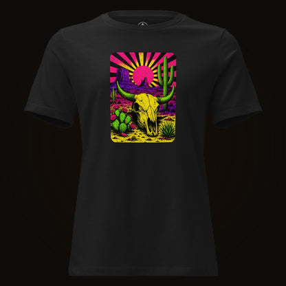 Black tee with the Neon Skull Sunburst Desert graphic