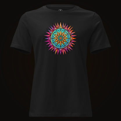 Black tee with the Neon Gradient Mandala graphic