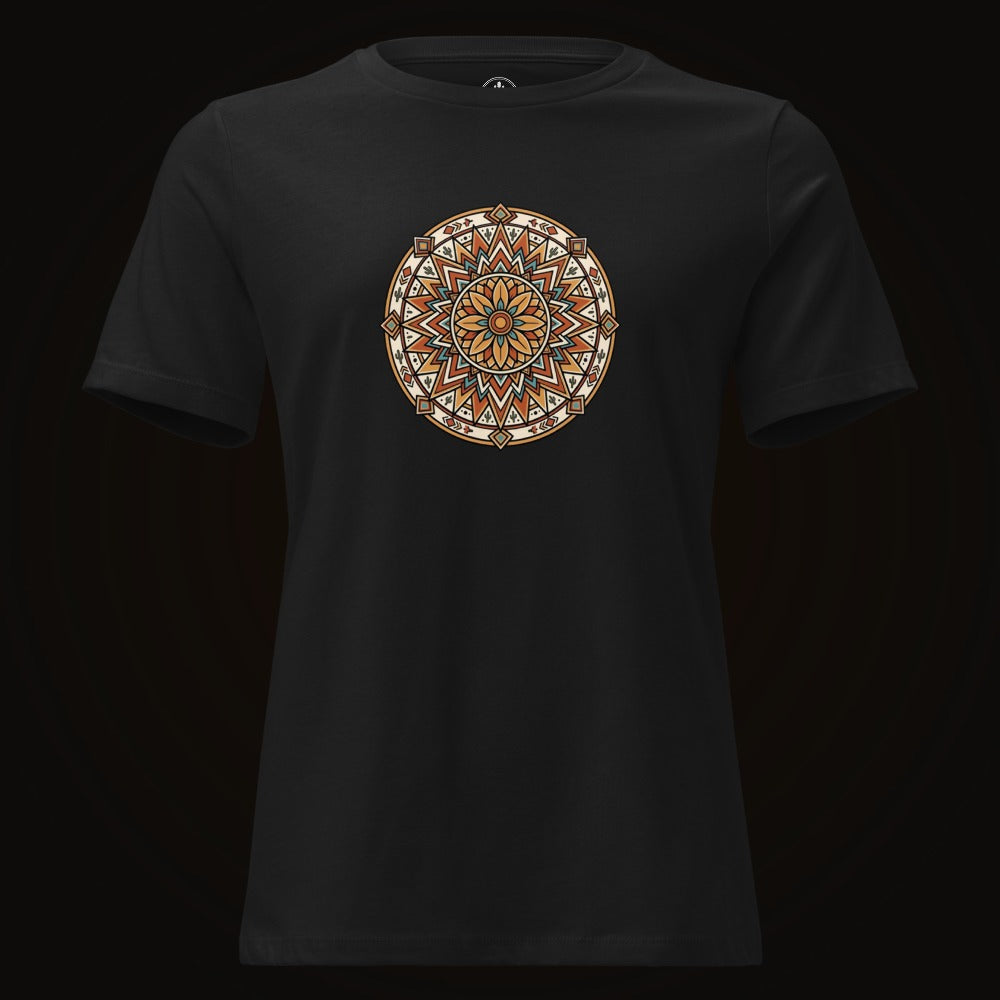 Black tee with the Desert Bloom Mandala graphic