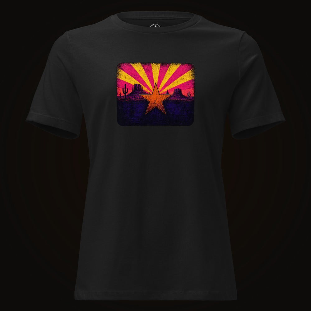 Black tee with the Neon Arizona Flag Star graphic