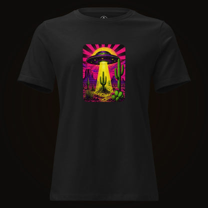 Black tee with the Neon Beam Desert UFO graphic