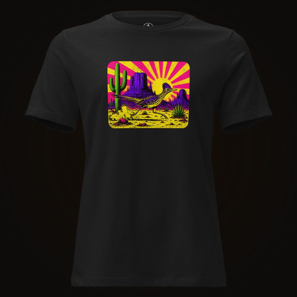 Black tee with the Neon Roadrunner Monument Valley graphic