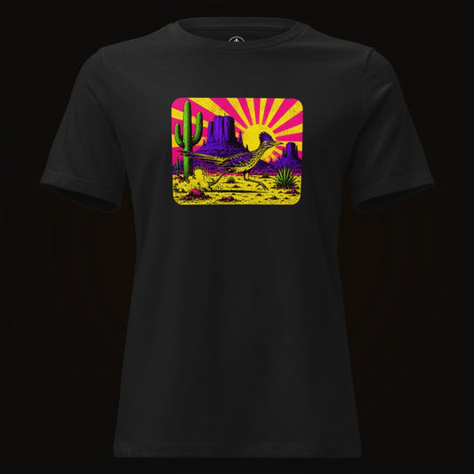 Black tee with the Neon Roadrunner Monument Valley graphic
