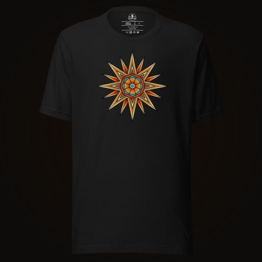 Black tee with the Compass Star Mandala graphic