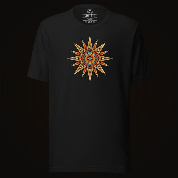 Black tee with the Compass Star Mandala graphic