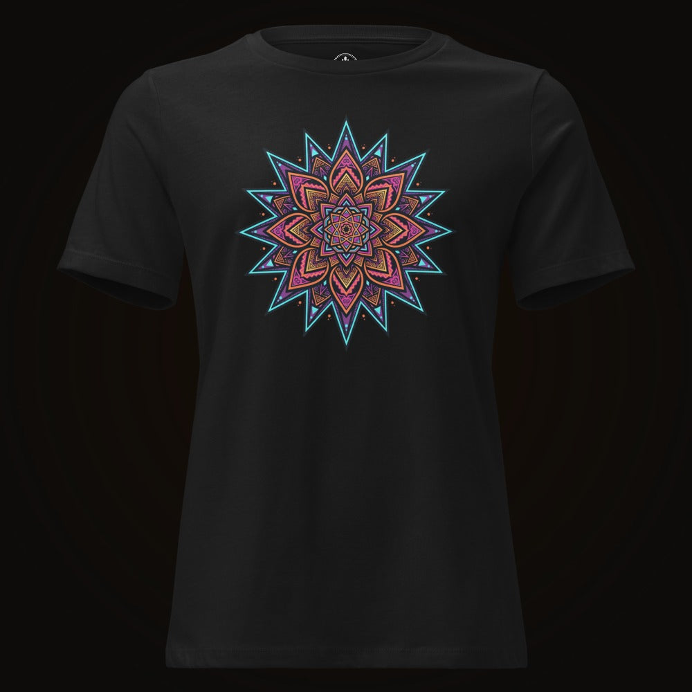 Black tee with the Neon Mandala Star graphic