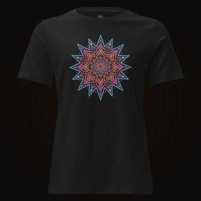 Black tee with the Neon Mandala Star graphic