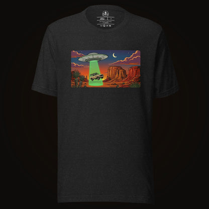 Black Heather tee with the Desert Abduction Cruiser graphic