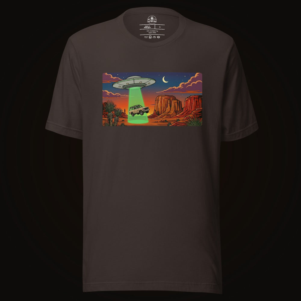 Brown tee with the Desert Abduction Cruiser graphic