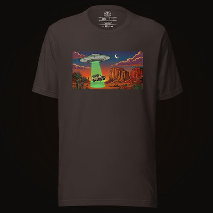 Brown tee with the Desert Abduction Cruiser graphic