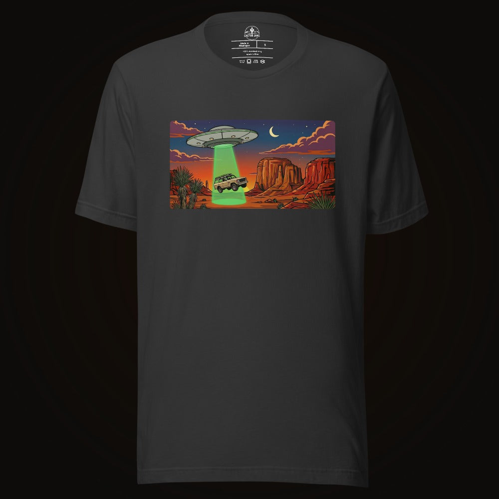 Dark Grey tee with the Desert Abduction Cruiser graphic