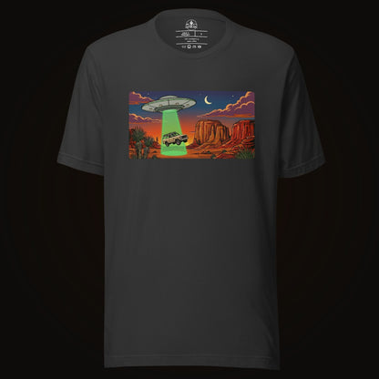 Dark Grey tee with the Desert Abduction Cruiser graphic