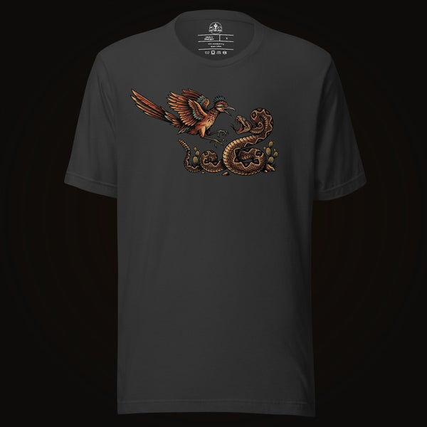 Dark Grey tee with the Roadrunner vs Rattlesnake graphic