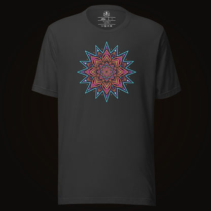 Dark Grey tee with the Neon Burst Mandala graphic