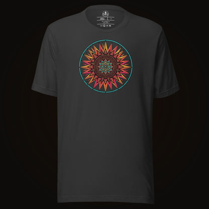 Dark Grey tee with the Sunset Mandala graphic