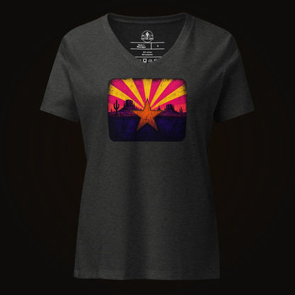 Dark Grey Heather V-neck tee with the Neon Arizona Flag Star graphic