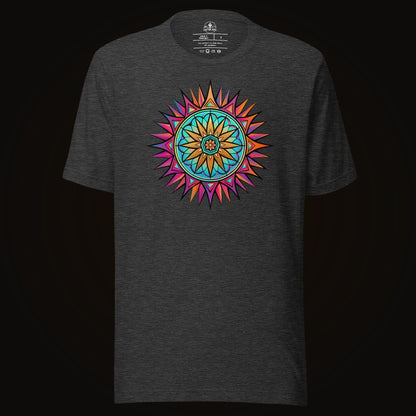 Dark Grey Heather tee with the Neon Gradient Mandala graphic