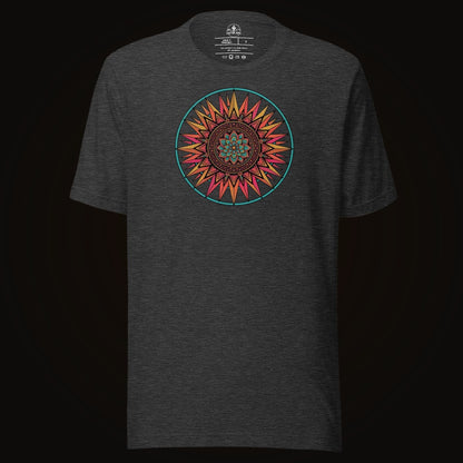 Dark Grey Heather tee with the Sunset Mandala graphic