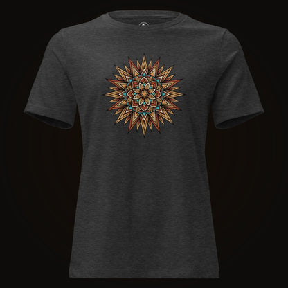 Dark Grey Heather tee with the Desert Sun Mandala graphic