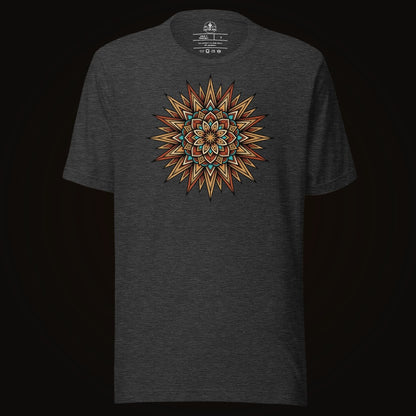 Dark Grey Heather tee with the Turquoise Burst Mandala graphic