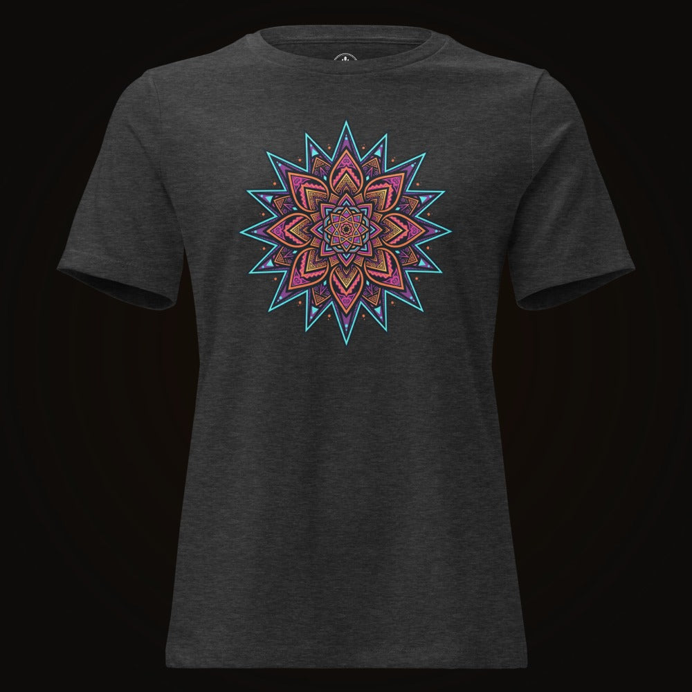 Dark Grey Heather tee with the Neon Mandala Star graphic