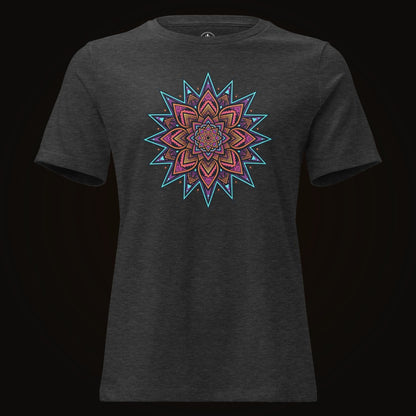 Dark Grey Heather tee with the Neon Mandala Star graphic