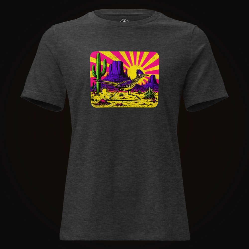 Dark Grey Heather tee with the Neon Roadrunner Monument Valley graphic