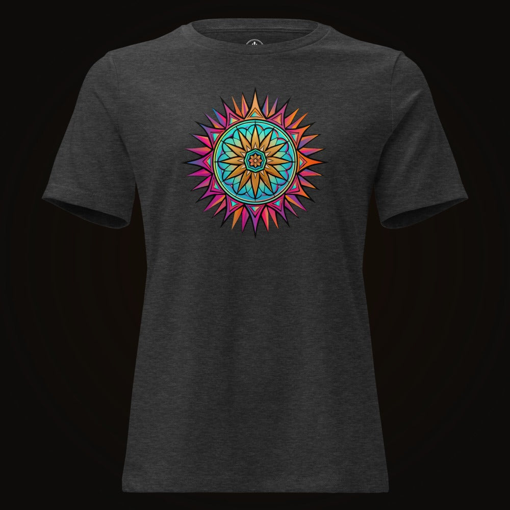 Dark Grey Heather tee with the Neon Gradient Mandala graphic