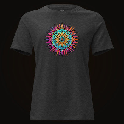 Dark Grey Heather tee with the Neon Gradient Mandala graphic