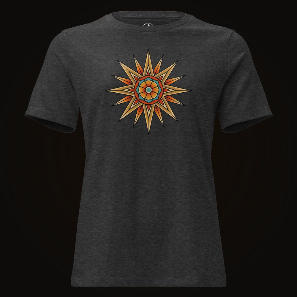 Dark Grey Heather tee with the Desert Mandala Star graphic