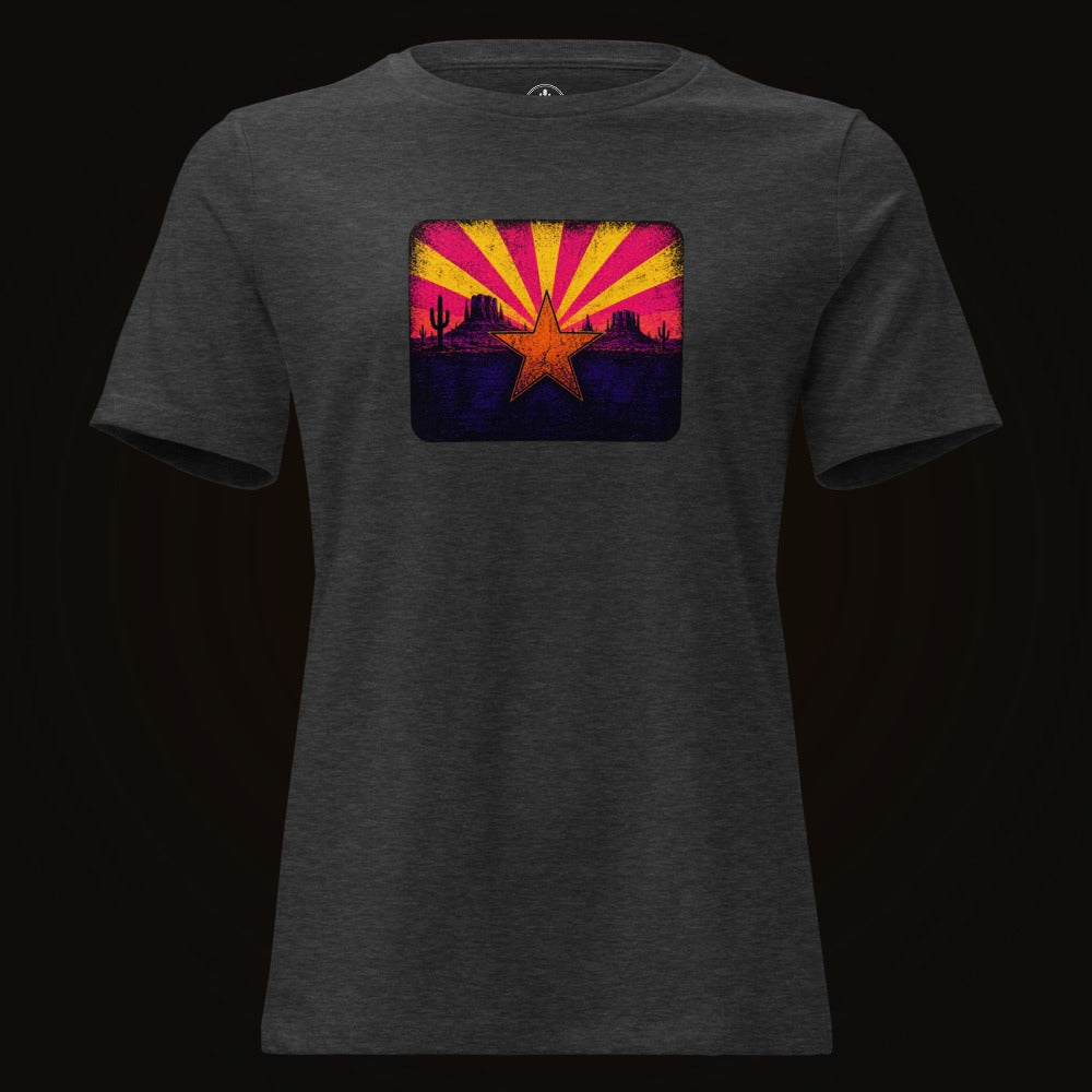 Dark Grey Heather tee with the Neon Arizona Flag Star graphic