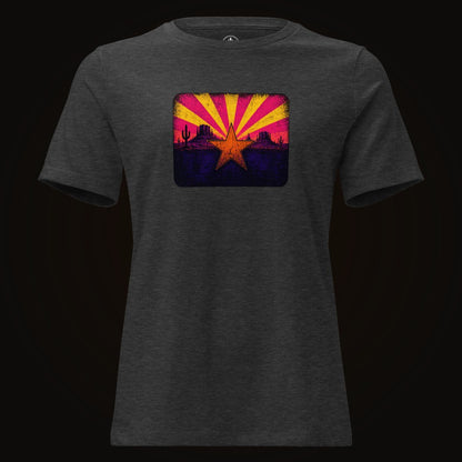 Dark Grey Heather tee with the Neon Arizona Flag Star graphic