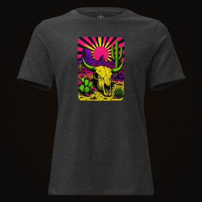 Dark Grey Heather tee with the Neon Skull Sunburst Desert graphic