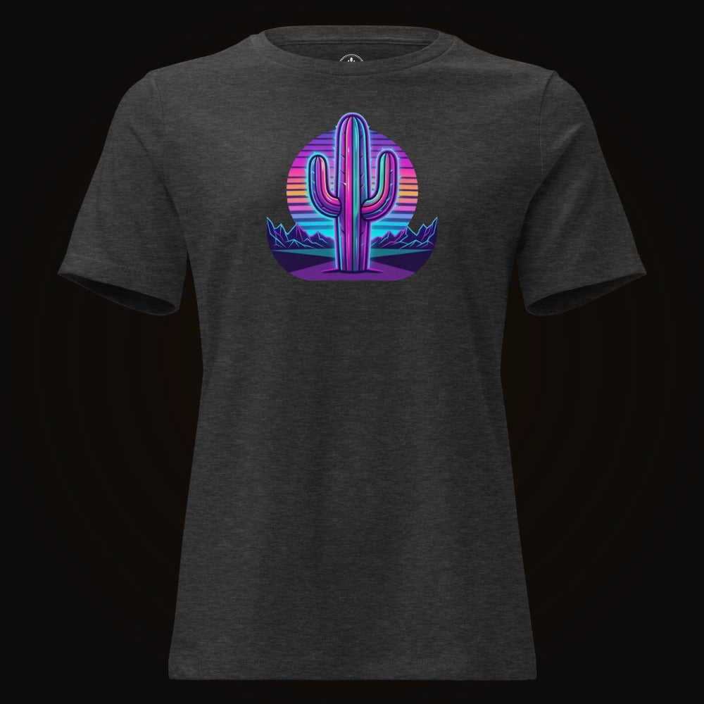 Dark Grey Heather tee with the Neon Saguaro Synthwave graphic