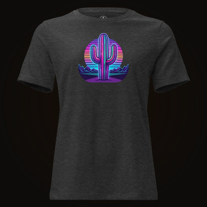 Dark Grey Heather tee with the Neon Saguaro Synthwave graphic