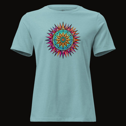 Heather Blue Lagoon tee with the Neon Gradient Mandala graphic