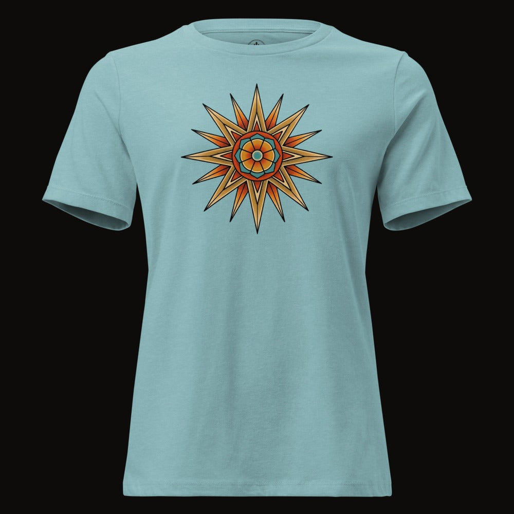 Heather Blue Lagoon tee with the Desert Mandala Star graphic