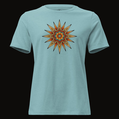 Heather Blue Lagoon tee with the Desert Mandala Star graphic