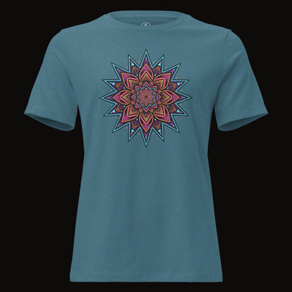 Heather Deep Teal tee with the Neon Mandala Star graphic