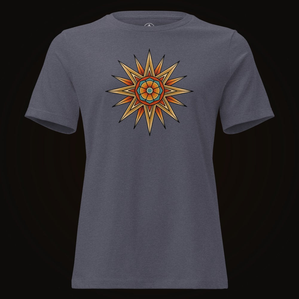 Heather Navy tee with the Desert Mandala Star graphic