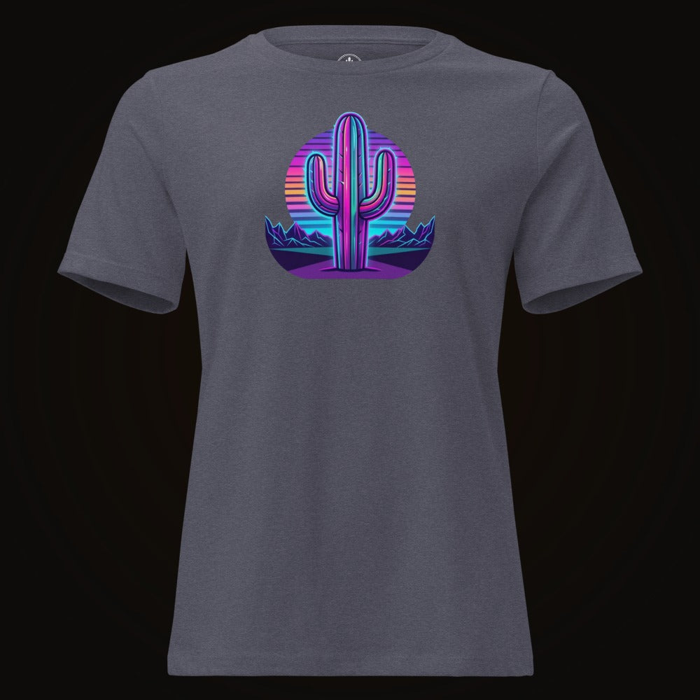 Heather Navy tee with the Neon Saguaro Synthwave graphic