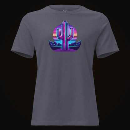 Heather Navy tee with the Neon Saguaro Synthwave graphic