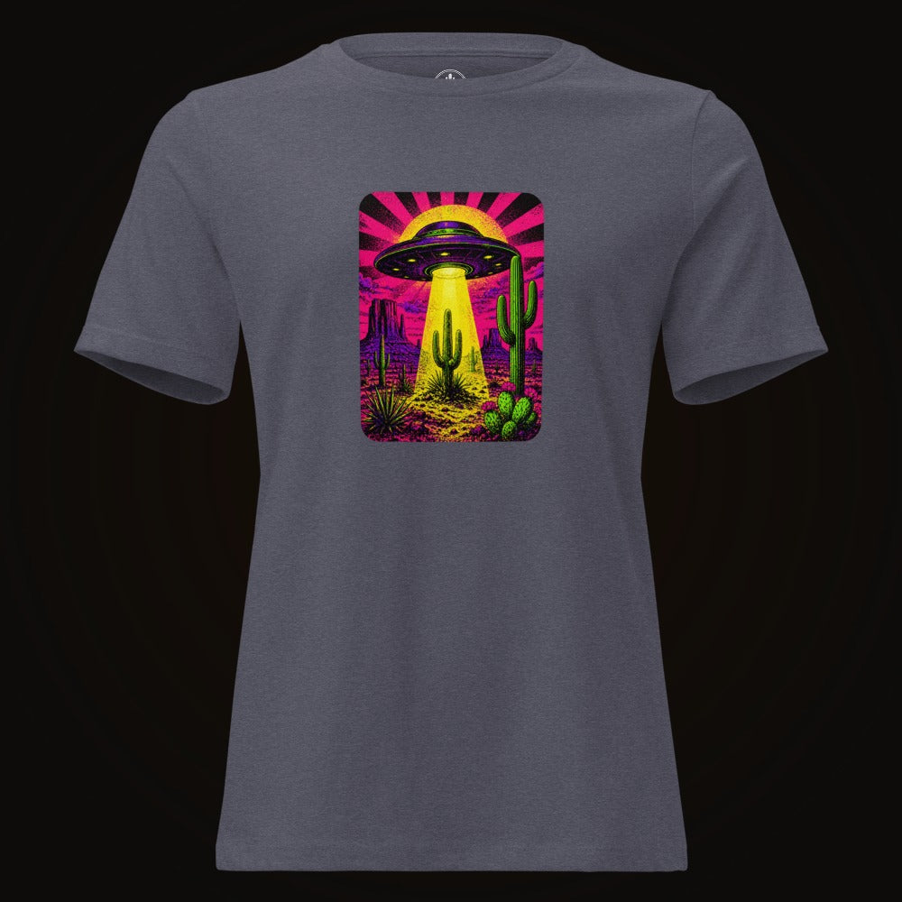 Heather Navy tee with the Neon Beam Desert UFO graphic