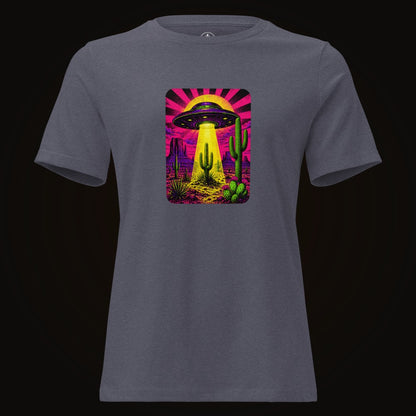 Heather Navy tee with the Neon Beam Desert UFO graphic