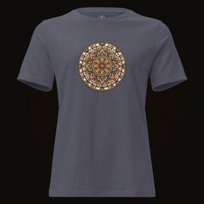 Heather Navy tee with the Desert Bloom Mandala graphic