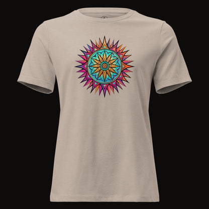 Heather Stone tee with the Neon Gradient Mandala graphic