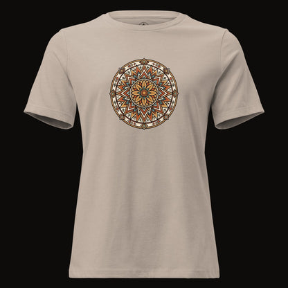 Heather Stone tee with the Desert Bloom Mandala graphic