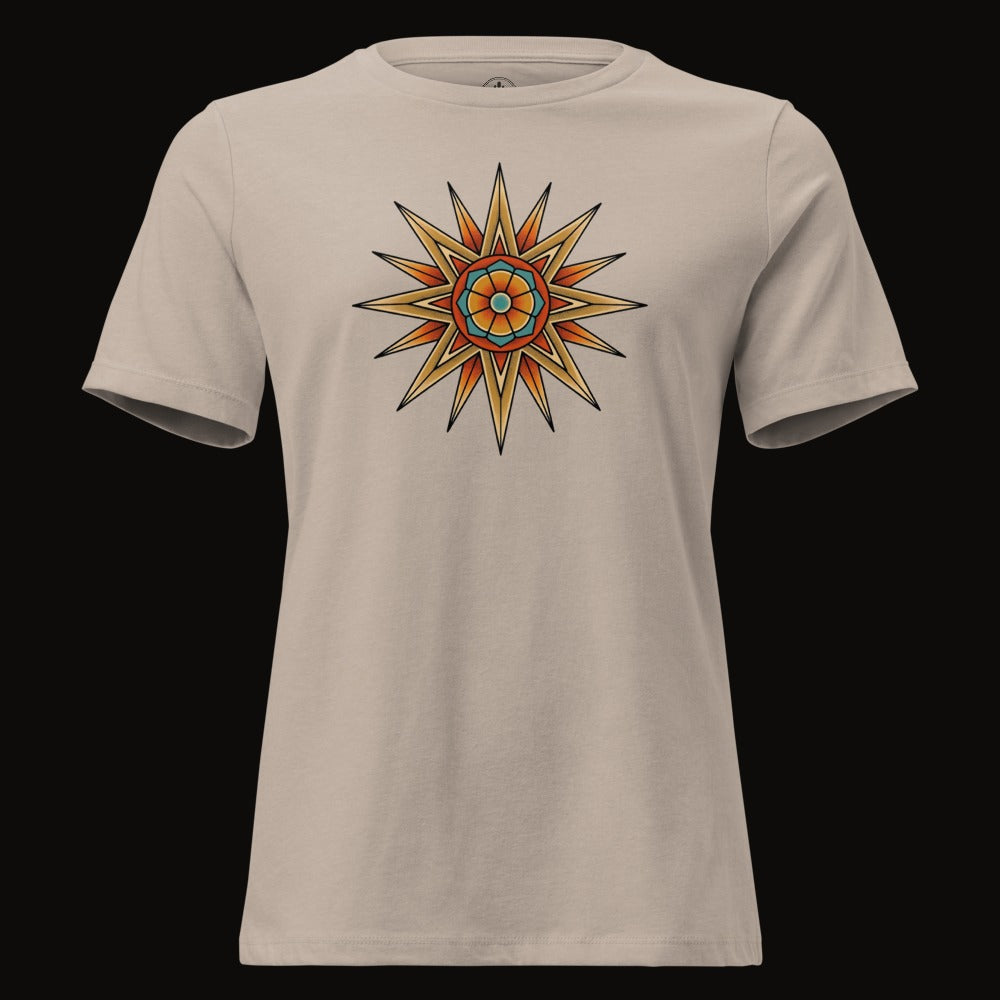 Heather Stone tee with the Desert Mandala Star graphic