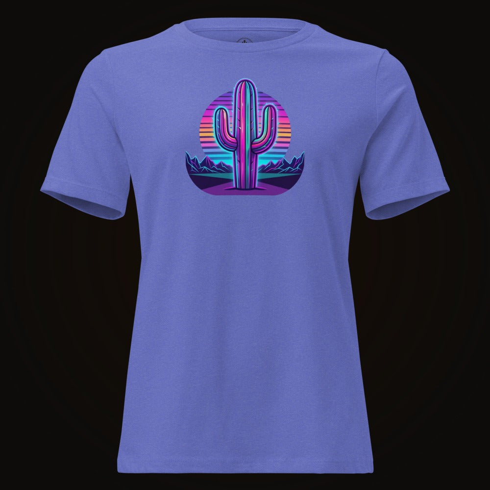 Heather True Royal tee with the Neon Saguaro Synthwave graphic